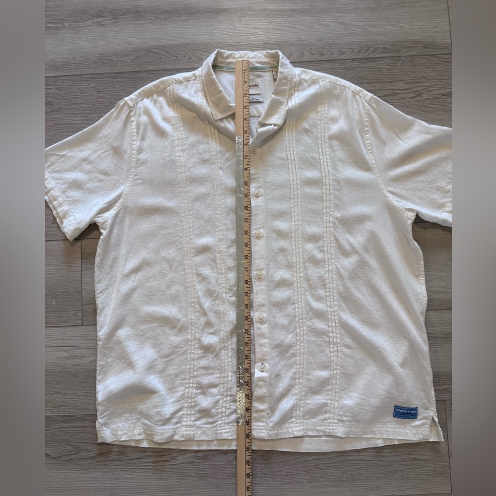 Scotch & Soda Shirt Linen Blend Sz XXL Short Sleeve Woven Off White Vacation - Picture 8 of 14